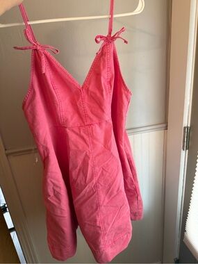Pink Denim Dress With Bow Accents Size Large